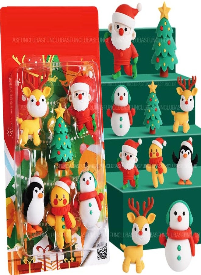 ASFunClub FunClub Cute Cartoon Mini Eraser Merry Christmas Stationery Gift for Kids Kawaii Stationary for Kids Christmas Gifts School Stationery Kit Stationary Set School Gift (Pack of 6) - Image 2